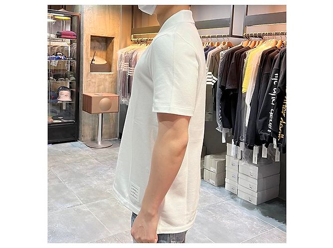 Thom Browne Polo de algodón piqué con rayas en la parte posterior, ajuste relajado, manga corta Blanco - vista 23