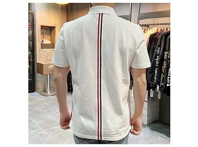 Thom Browne Polo de algodón piqué con rayas en la parte posterior, ajuste relajado, manga corta Blanco - vista 24