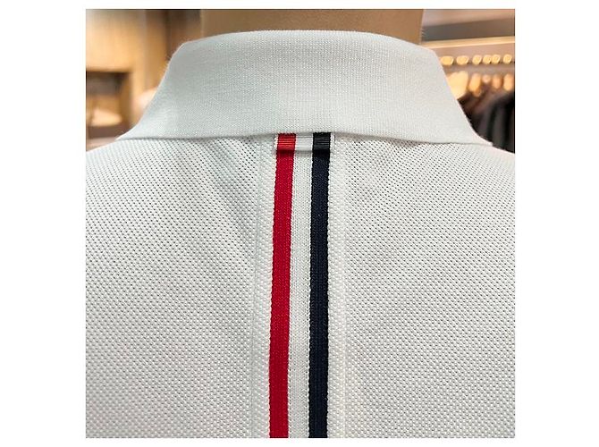 Thom Browne Polo de algodón piqué con rayas en la parte posterior, ajuste relajado, manga corta Blanco - vista 25