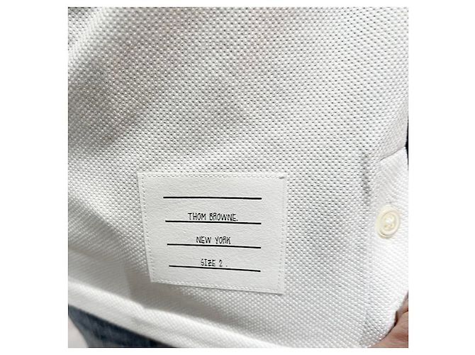 Thom Browne Polo de algodón piqué con rayas en la parte posterior, ajuste relajado, manga corta Blanco - vista 26