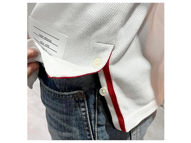 Thom Browne Polo de algodón piqué con rayas en la parte posterior, ajuste relajado, manga corta Blanco - vista 27