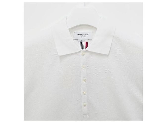 Thom Browne Polo de algodón piqué con rayas en la parte posterior, ajuste relajado, manga corta Blanco - vista 4