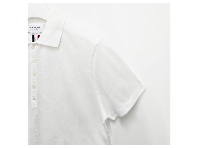 Thom Browne Polo de algodón piqué con rayas en la parte posterior, ajuste relajado, manga corta Blanco - vista 5