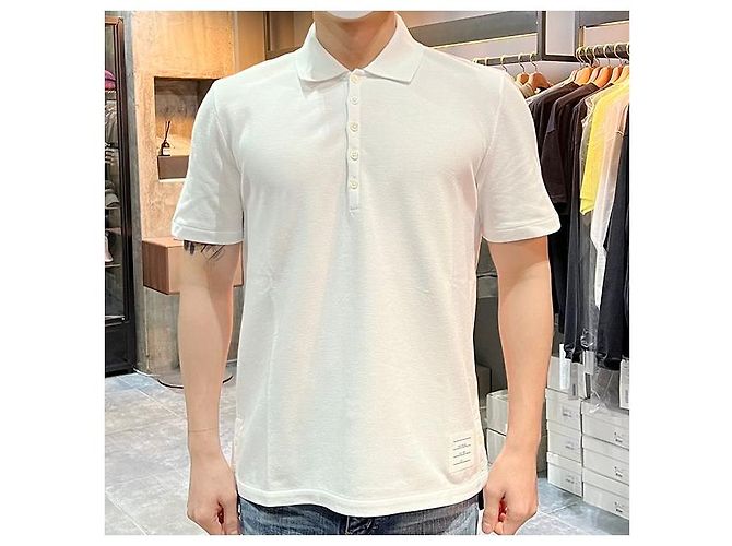 Thom Browne Polo de algodón piqué con rayas en la parte posterior, ajuste relajado, manga corta Blanco - vista 9