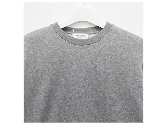 Thom Browne Sweatshirt mit Zentralsstreifen Hellgrau Braun - Ansicht 4