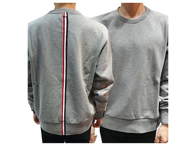 Thom Browne Sweatshirt mit Zentralsstreifen Hellgrau Braun - Ansicht 9