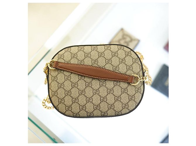 Gucci Borsa a tracolla da donna in tela marrone con catena in pelle KHNKG - vista 22