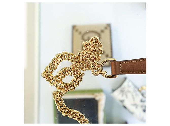 Gucci Borsa a tracolla da donna in tela marrone con catena in pelle KHNKG - vista 24