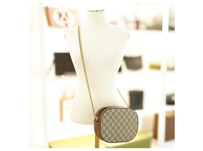 Gucci Borsa a tracolla da donna in tela marrone con catena in pelle KHNKG - vista 9