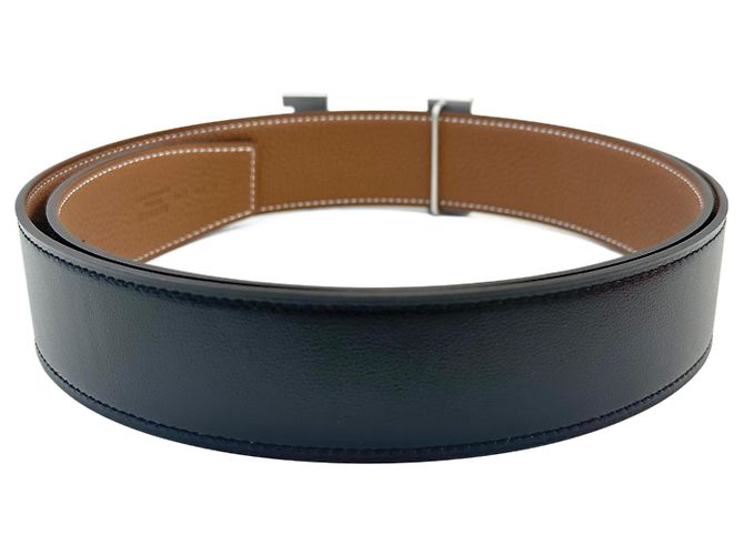 Hermès Doppelseitiger Logo-Gürtel Matte Silber Schnalle Gold Schwarz - Ansicht 10