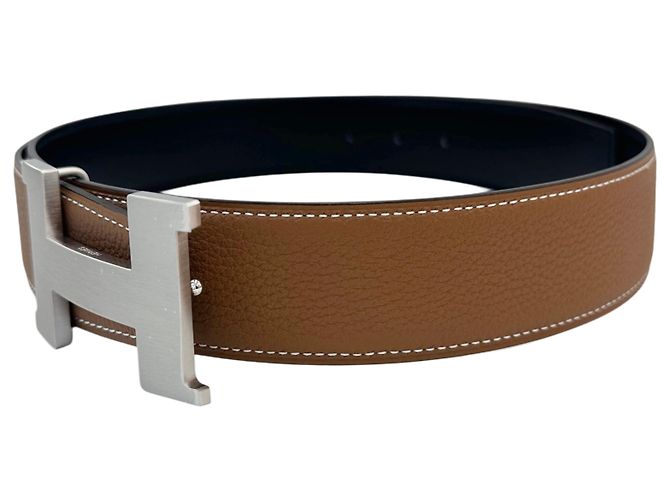 Hermès Doppelseitiger Logo-Gürtel Matte Silber Schnalle Gold Schwarz - Ansicht 12
