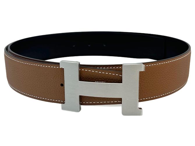 Hermès Doppelseitiger Logo-Gürtel Matte Silber Schnalle Gold Schwarz - Ansicht 3