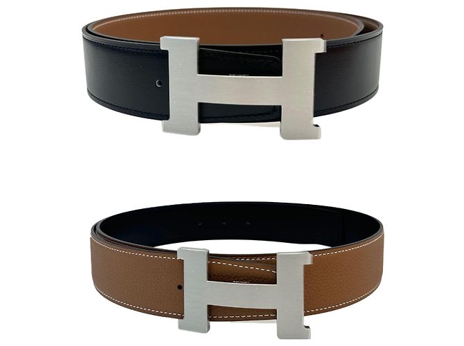 Hermès Doppelseitiger Logo-Gürtel Matte Silber Schnalle Gold Schwarz - Ansicht 6