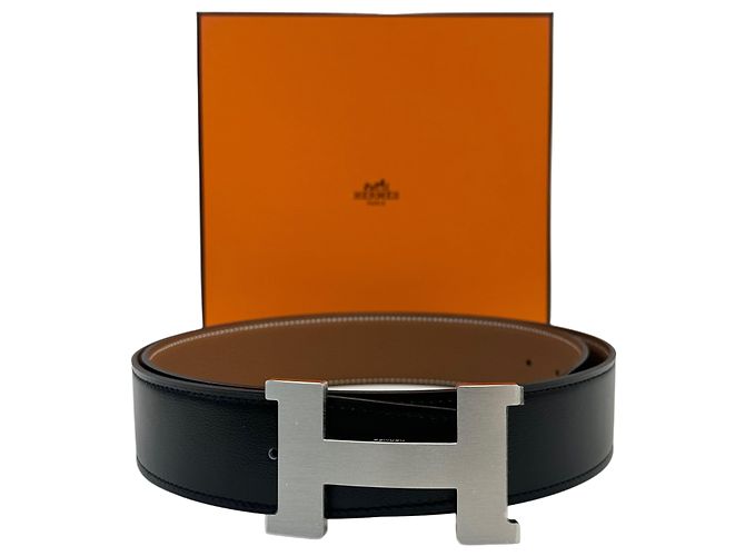 Hermès Doppelseitiger Logo-Gürtel Matte Silber Schnalle Gold Schwarz - Ansicht 7