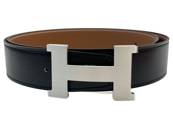 Hermès Doppelseitiger Logo-Gürtel Matte Silber Schnalle Gold Schwarz - Ansicht 8