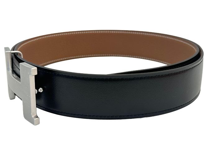 Hermès Doppelseitiger Logo-Gürtel Matte Silber Schnalle Gold Schwarz - Ansicht 9