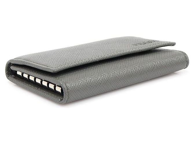 Prada Gray Saffiano Leather Silver Plated Key Case Brown - view 5