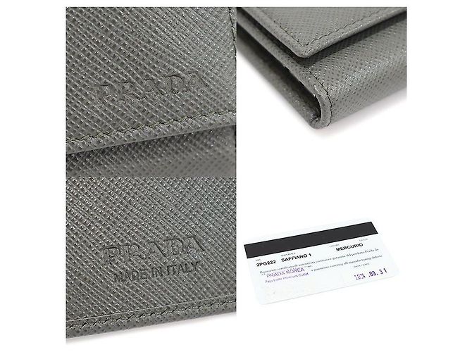 Prada Gray Saffiano Leather Silver Plated Key Case Brown - view 7