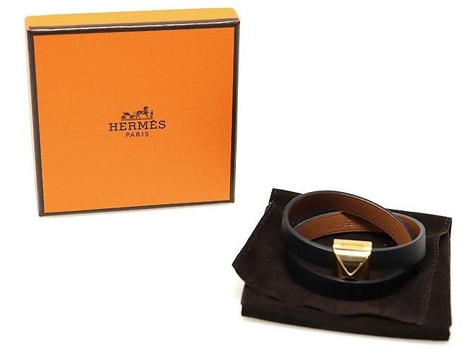 Hermès Pulseira Medor Infinity Double Tour em couro de bezerro preto e marrom com tom dourado - vista 2