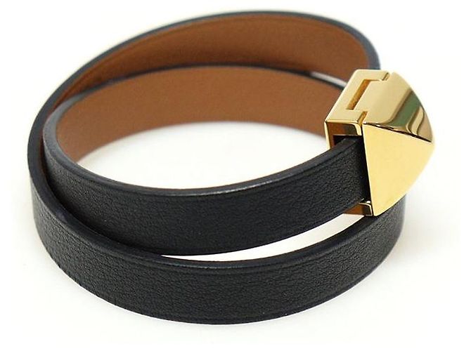Hermès Pulseira Medor Infinity Double Tour em couro de bezerro preto e marrom com tom dourado - vista 3