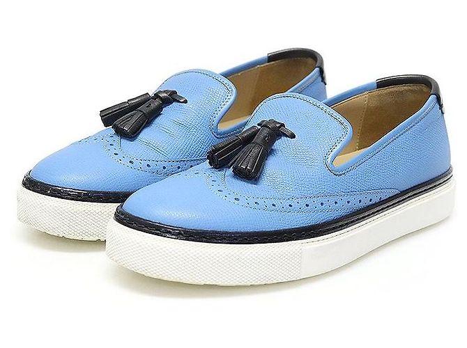 Hermès Mocassino in pelle bicolore blu e nero con nappine - vista 3