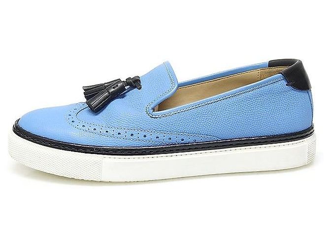 Hermès Mocassino in pelle bicolore blu e nero con nappine - vista 4