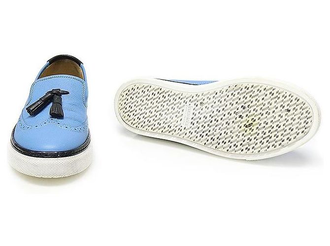 Hermès Mocassino in pelle bicolore blu e nero con nappine - vista 6