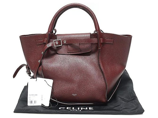 Big Bag Céline Gran Bolsa de Piel de Ternera Granulada Vino con Correa Larga Pequeña Roja - vista 2
