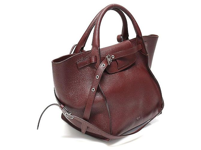 Big Bag Céline Gran Bolsa de Piel de Ternera Granulada Vino con Correa Larga Pequeña Roja - vista 3
