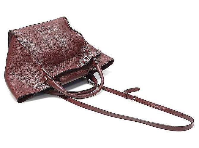Big Bag Céline Gran Bolsa de Piel de Ternera Granulada Vino con Correa Larga Pequeña Roja - vista 4