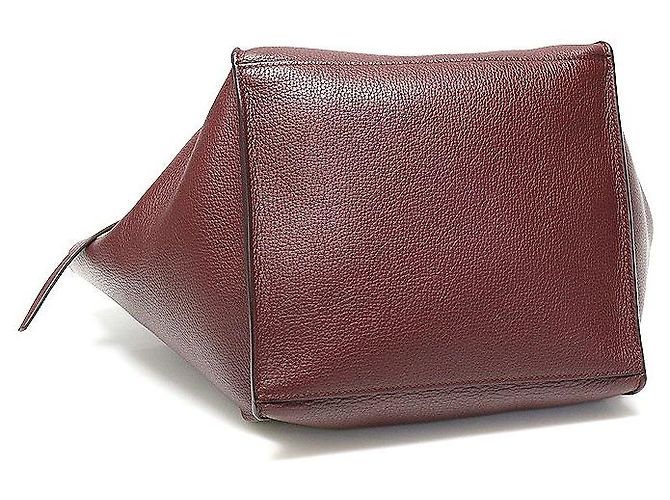 Big Bag Céline Gran Bolsa de Piel de Ternera Granulada Vino con Correa Larga Pequeña Roja - vista 5