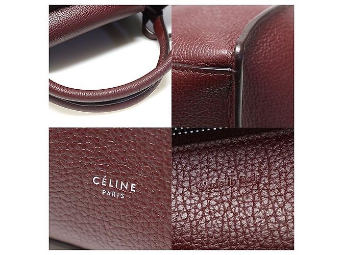 Big Bag Céline Gran Bolsa de Piel de Ternera Granulada Vino con Correa Larga Pequeña Roja - vista 7