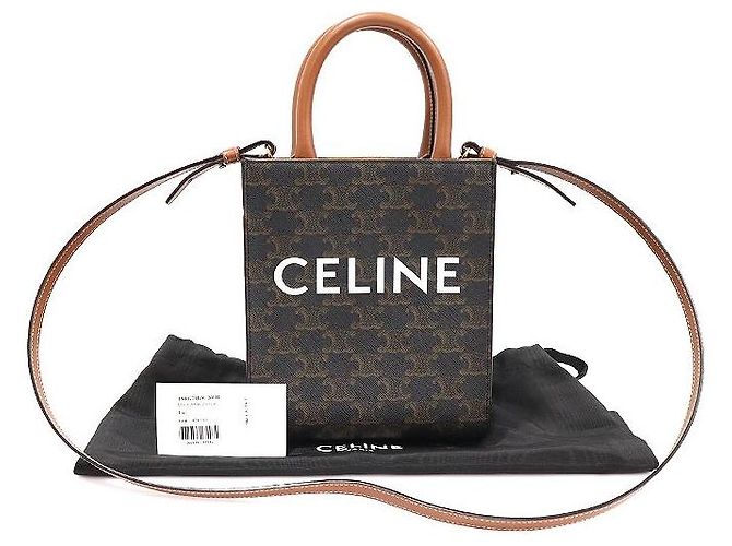 Céline Trio Tela Pelle di Vitello Tan Cabas Mini Vertical Nero - vista 2