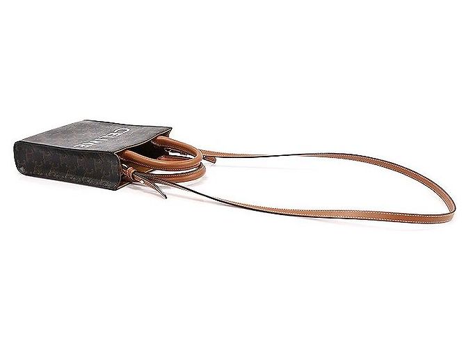 Céline Trio Tela Pelle di Vitello Tan Cabas Mini Vertical Nero - vista 4
