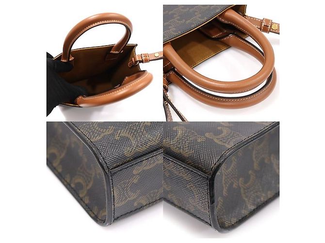 Céline Trio Tela Pelle di Vitello Tan Cabas Mini Vertical Nero - vista 6