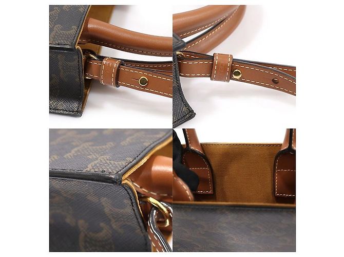 Céline Trio Tela Pelle di Vitello Tan Cabas Mini Vertical Nero - vista 7