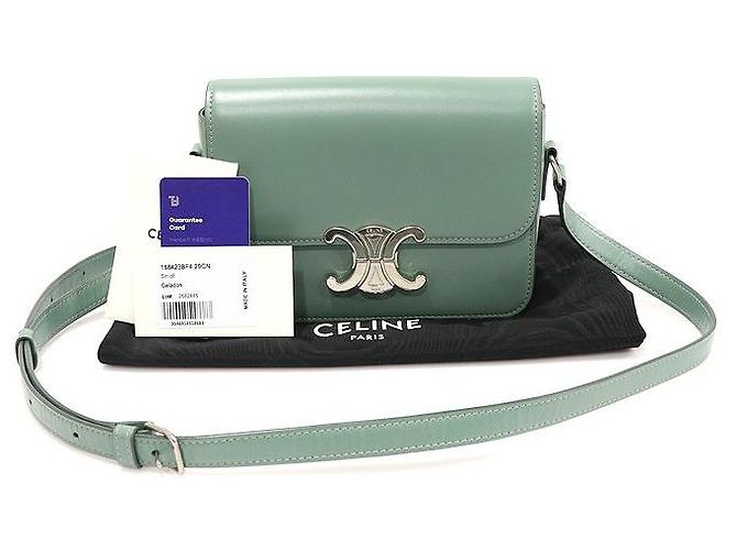 Céline Borsa a Spalla Triomphe in Pelle di Vitello Lucida Celeron in Tonalità Argento Blu - vista 2