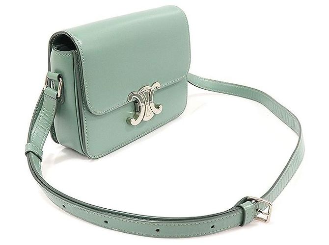 Céline Borsa a Spalla Triomphe in Pelle di Vitello Lucida Celeron in Tonalità Argento Blu - vista 3