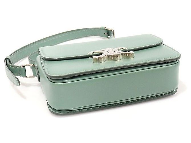 Céline Borsa a Spalla Triomphe in Pelle di Vitello Lucida Celeron in Tonalità Argento Blu - vista 5