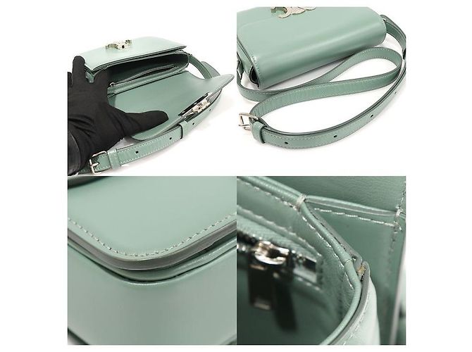 Céline Borsa a Spalla Triomphe in Pelle di Vitello Lucida Celeron in Tonalità Argento Blu - vista 6