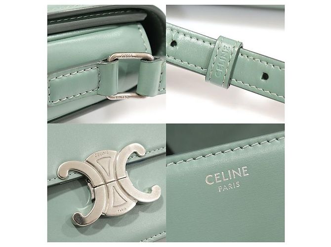 Céline Borsa a Spalla Triomphe in Pelle di Vitello Lucida Celeron in Tonalità Argento Blu - vista 7