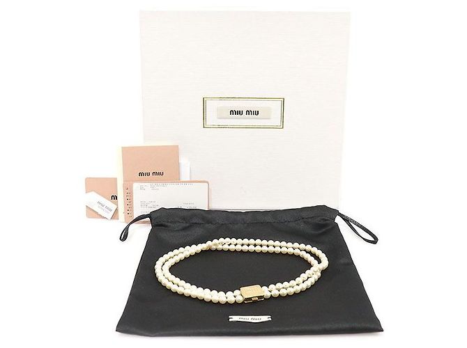 Miu Miu Collana Choker Doppia in Metallo Dorato con Perle - Ansicht 2