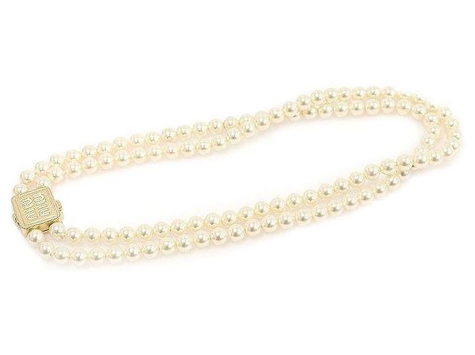 Miu Miu Collana Choker Doppia in Metallo Dorato con Perle - Ansicht 3