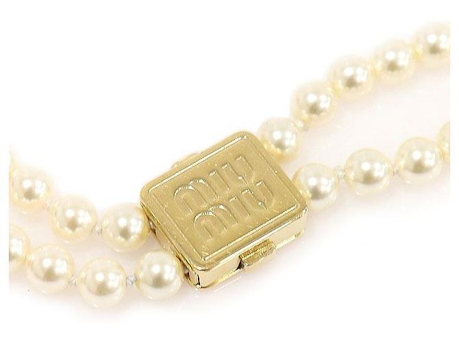 Miu Miu Collana Choker Doppia in Metallo Dorato con Perle - Ansicht 4
