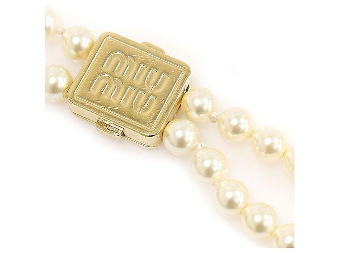 Miu Miu Collana Choker Doppia in Metallo Dorato con Perle - Ansicht 5