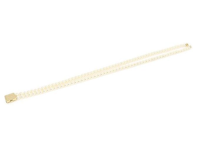 Miu Miu Collana Choker Doppia in Metallo Dorato con Perle - Ansicht 6