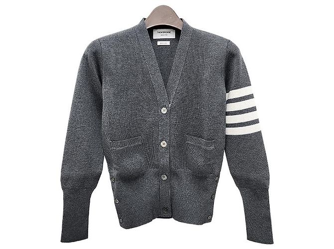 Thom Browne Milano-Stich Armband Bar Cardigan in Mittelgrau Braun - Ansicht 14