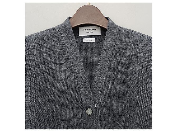 Thom Browne Milano-Stich Armband Bar Cardigan in Mittelgrau Braun - Ansicht 16
