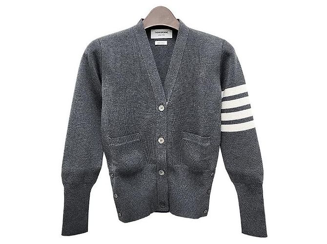 Thom Browne Milano-Stich Armband Bar Cardigan in Mittelgrau Braun - Ansicht 2