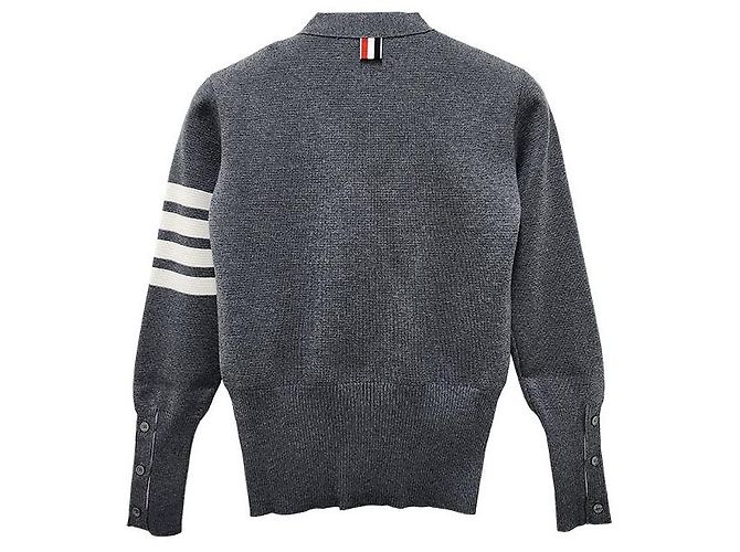 Thom Browne Milano-Stich Armband Bar Cardigan in Mittelgrau Braun - Ansicht 3